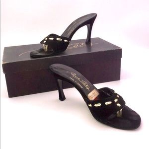 René Caty Sued Black Kitten Heels